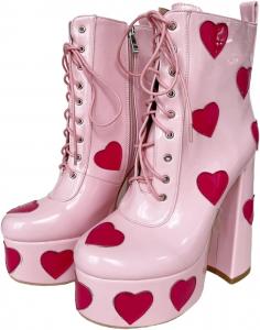 Ботильоны Frankie Hsu Lolita готические розовые лакированные с красным сердечком, на высоком каблуке, с массивной платформой, толстые, модные, ретро-классические, больших размеров для женщин и мужчин