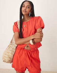 Топ с оборкой от ASOS DESIGN красного цвета