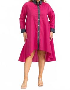 Асимметричное платье-рубашка с контрастным воротником в розовом цвете Karen T Design