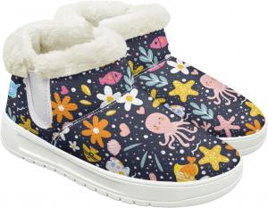 Женские зимние ботинки до щиколотки с флисовой подкладкой, пушистые, теплые, с нескользящей легкой подошвой и эластичным манжетом Cugasmaru, Ocean Animal