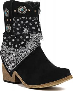 Женские ковбойские сапоги Yolkomo, короткие с вышивкой в западном стиле, с бирюзовыми банданами