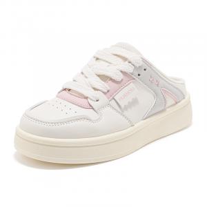 HUANQIU Кожаные тапочки для женщин с аппликацией, бесшумные, нескользящие, с закрытым носком - бежево-розовые, цвет Beige Pink