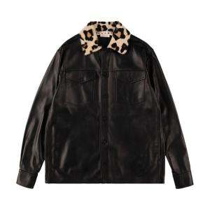 Рубашка Marni Leather Shirt With Shearling Collar Black, черный