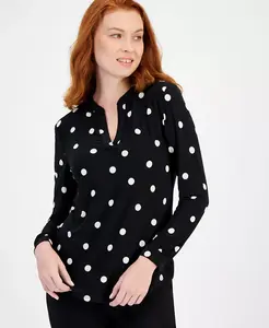 Женский топ с разрезом на шее и жемчужными точками Anne Klein, черный