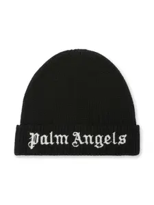 Шапка бини с вышитым логотипом Palm Angels Kids, черный