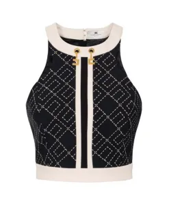 Двухцветный топ из двухслойной креповой ткани. Elisabetta Franchi, черный