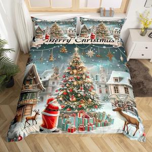 Erosebridal Комплект постельного белья с новогодней тематикой Санта Клаус и олени для детей, Purple Grey