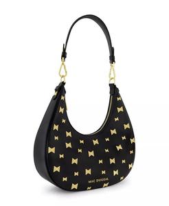Позолоченная кожаная сумка-хобо с фурнитурой Mac Duggal, черный