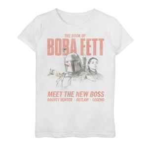 Футболка с портретом и рисунком для девочек 7–16 лет «Звездные войны. Книга Бобы Фетта». Star Wars, белый