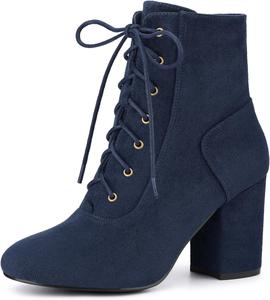Женские ботильоны Allegra K на массивном каблуке с шнуровкой, Navy Blue