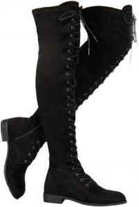 Женские ботфорты FOBIONED выше колена с широким каблуком, из искусственной кожи, эластичные, с платформой и молнией FOBOINED, Black-03
