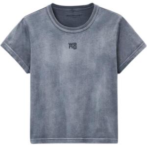 Футболка T By Essential Jsy Shrunk с логотипом Puff и окантовкой горловины, цвет washed asphalt Alexander Wang, серый