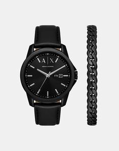 Мужские часы Armani Exchange с тремя стрелками и указателем дня и даты, черные, из нержавеющей стали, ax7147set, черный цвет