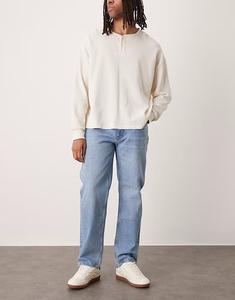 Прямые джинсы Moby из хлопка светло-голубого цвета Mango