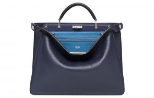 FENDI Кожаный плечевой рюкзак через плечо мужская сумка средний размер темно-синий