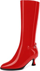 Женские ботильоны NUMALEO с пряжкой, молнией, ремешком на щиколотке, лакированные, модные, с округлым носком, на низком каблуке 2 дюйма, для вечеринок, высокие до колена, Red