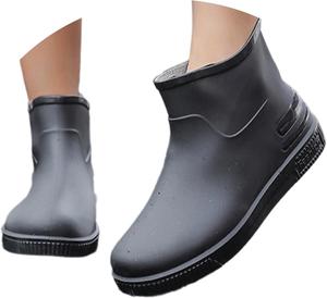 Женские резиновые сапоги для взрослых, широкие голенища, короткие дождевые сапоги, водонепроницаемая обувь для дождя, зимняя модная обувь для работы на улице и в саду Generic, Black