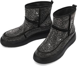 Женские зимние сапоги TDD с кристаллами и стразами, блестящие, черные, с широким голенищем, теплые короткие мини-сапожки, модные, удобные повседневные обувь для холодной погоды