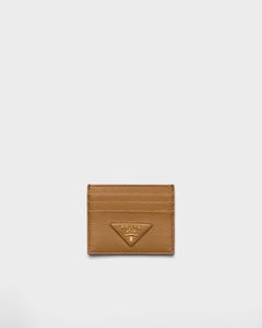 Кожаный держатель для карт Prada, коричневый