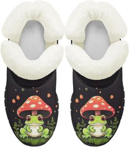 Ботинки на осень-зиму для девочек, большие и маленькие дети, противоскользящие зимние ботинки, с меховой подкладкой, на липучке, повседневные Pointodoor, Frog Mushroom Pattern