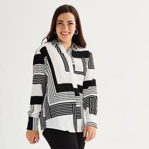 Женская рубашка из атласа с адаптивной драпировкой и магнитной застежкой Nine West с длинным рукавом, цвет Linework Geo