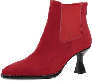 Женские ботильоны на каблуке-шпильке, квадратный носок, молния, 7,5 см, удобные короткие ботинки Jaffamiraco, Suede Red