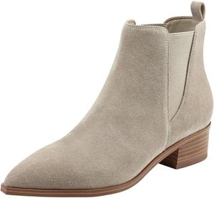 Женские модные ботильоны с острым носком, эластичный материал, на низком широком каблуке, для повседневной носки, размеры 4-16 US Wansseny, Beige