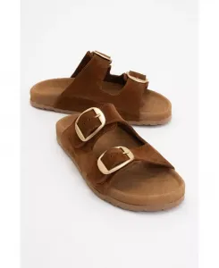 Овеста Слайды на мягкой стельке из кожи (женские) Forever & Always Shoes, коричневый