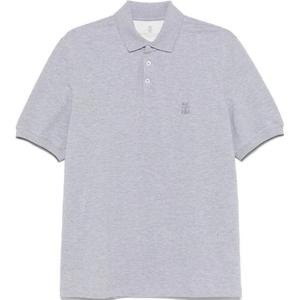 Детализированная поло с коротким рукавом Logo Brunello Cucinelli, серый