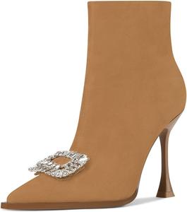 Женские ботильоны FYS с острым носком и стразами, на высоком каблуке-стилетто, короткие, с боковой молнией, для выпускного и вечеринки, осенне-зимние, размеры 4-15 US, Brown