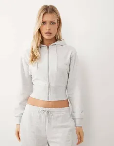 Светло-серый меланжевый худи узкого кроя на молнии Gina Tricot