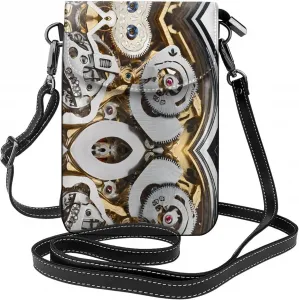 Стильная маленькая сумочка для телефона в стиле стимпанк с принтом в виде шестеренок, сумка через плечо с магнитной застежкой и отделениями для карт, из искусственной кожи Ultra Fiber.