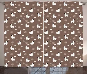 Штора ABAKUHAUS Lama Rustic, с рисунком альпаки в виде облаков и точек, универсальная ленточная штора для гостиной с петлями и крючками, 280 x 245 см, цвет какао-белый и черный Abakuhaus