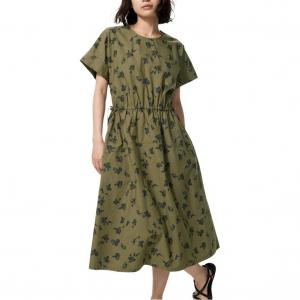 Платье с коротким рукавом SS26 Women's UNIQLO, темно-olive