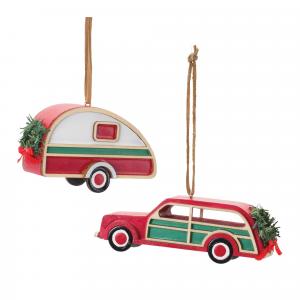 Елочная игрушка Melrose International Vintage Camper and Car, 12 штук, красный / зеленый / белый