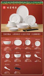 Luowei Jingdezhen Набор посуды с подглазурной росписью, керамические тарелки и миски для дома, новый стиль 2024, Taipei National Palace Museum узор Cloud Shadow Return, набор на 4 персоны, 31 предмет