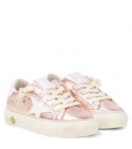 Май металлик кожаные кроссовки Golden Goose Kids, Rame/White