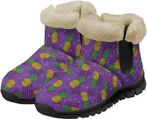 Женские зимние ботинки UNICEU, легкие, с искусственным мехом внутри, теплые снежные ботинки, плоские, на липучке, для прогулок на улице, Pineapple