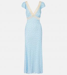 Платье миди в горох с кружевной отделкой Iggy Rixo, Light Blue Mini Polka Dots