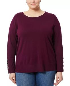 Свитер размера «плюс» с манжетами-пуговицами и вырезом-лодочкой Melissa Paige, фиолетовый