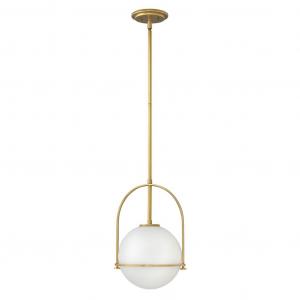 Подвесной светильник QUINTIESSE Somerset E27 1x40W сталь латунь, стекло опал Высота: 50,3-129,4 см Ø28,9 см с диммированием, регулировкой по высоте Elstead Lighting