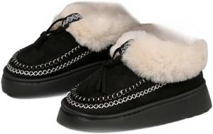 Женские пушистые тапочки Faithgee с эффектом памяти, флисовые, бохо, мягкие, для дома и улицы, зимние теплые подарки для девушек, модные противоскользящие домашние тапочки, плюшевые мини-ботинки, Black