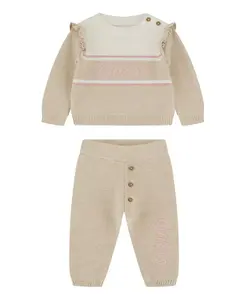Комплект для девочки: свитер с длинными рукавами и рюшами и штаны-свитер Guess, загар/бежевый
