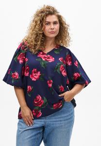 Блуза Zizzi Blouse, Pink Rose Aop/Dark Blue