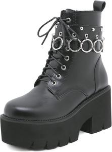 GooMaShoes Женские черные готические ботинки на платформе с шнуровкой, массивным каблуком и утолщенной подошвой, готические боевые ботинки, косплей, модные панк-ботинки