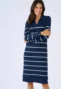 Платье-Свитер col polo rayée Damart, Marine