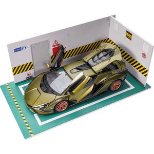 Lamborghini Supercar Luxury Car Series Lamborghini Sian FKP 37 сборная модель из сплава Bburago, Lamborghini Lightning, Green+Garage Scenario