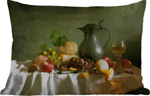 Подушка для улицы - деревенская - сыр - чайник - фрукты - натюрморт - 60 x 40 см - водонепроницаемая - подушка для отдыха - декоративная подушка - подушка для дома MuchoWow