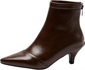 Женские ботильоны DEERBUNNY с острым носком и низким каблуком-стойкой, короткие ботинки, Brown