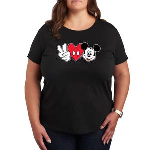 Футболка Missy размера плюс с рисунком Disney Peace Love Mickey Licensed Character, черный